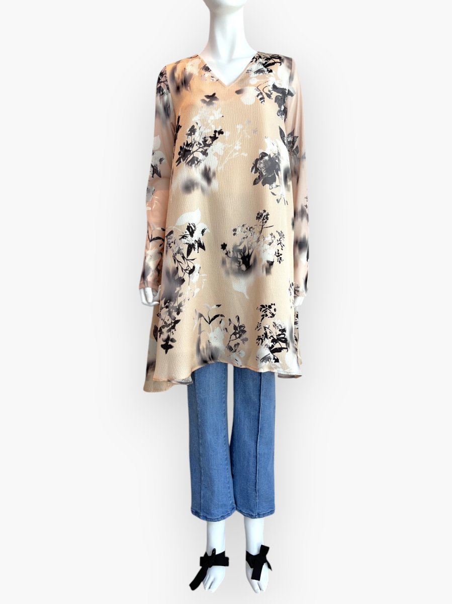 画像14: オンブレフラワープリント チュニックブラウス  (14)
