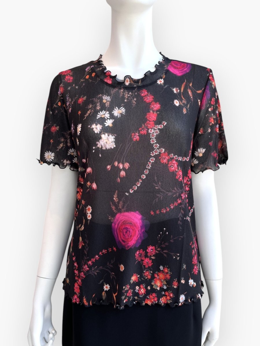 画像1: ミクスチャーフラワープリントチュール フレンチスリーブ  (1)