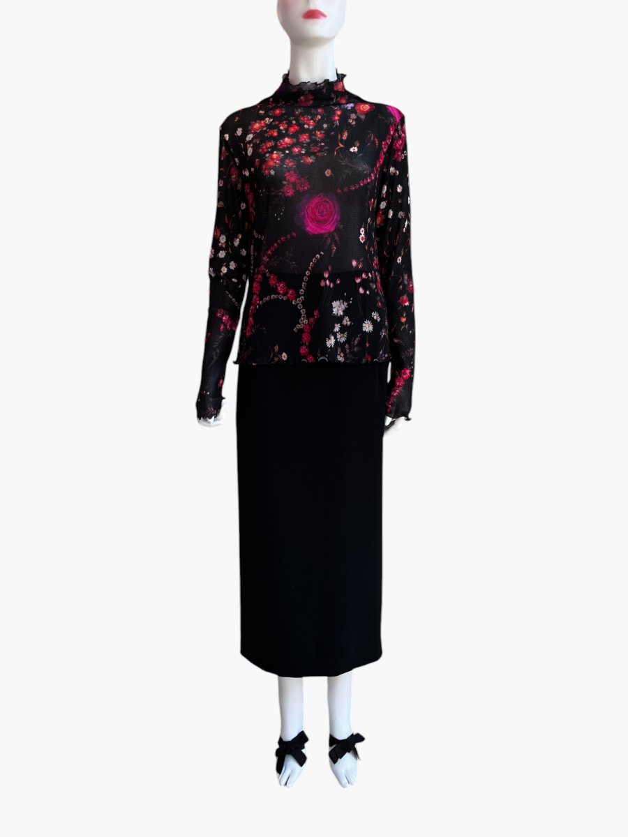 画像4: ミクスチャーフラワープリントチュール スタンドネック  (4)