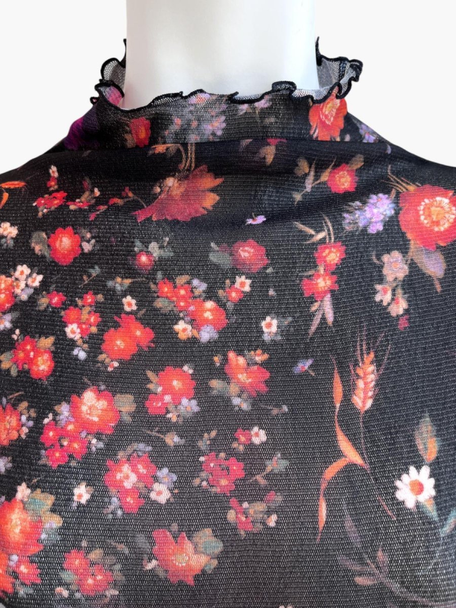 画像2: ミクスチャーフラワープリントチュール スタンドネック  (2)