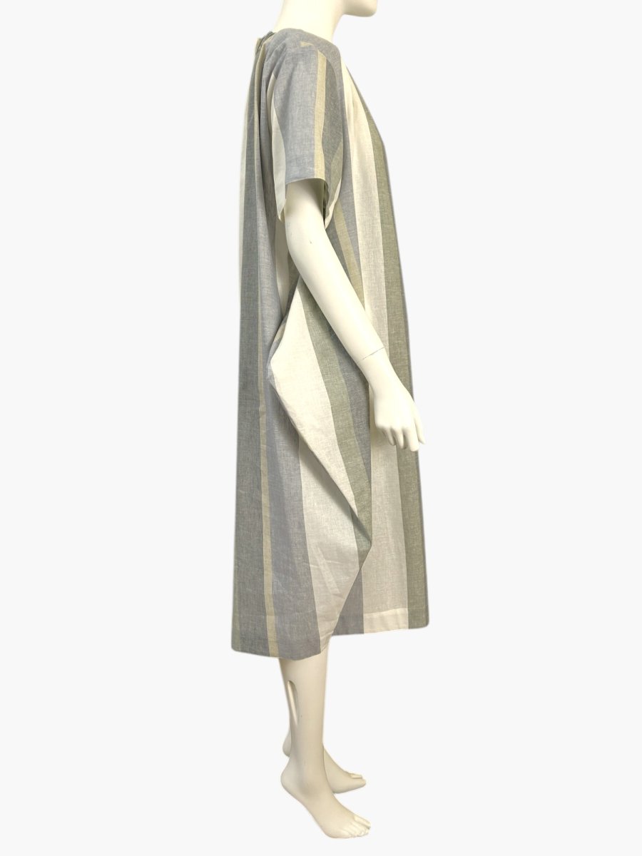 画像2: フレンチリネン混ストライプ ワンピース  (2)