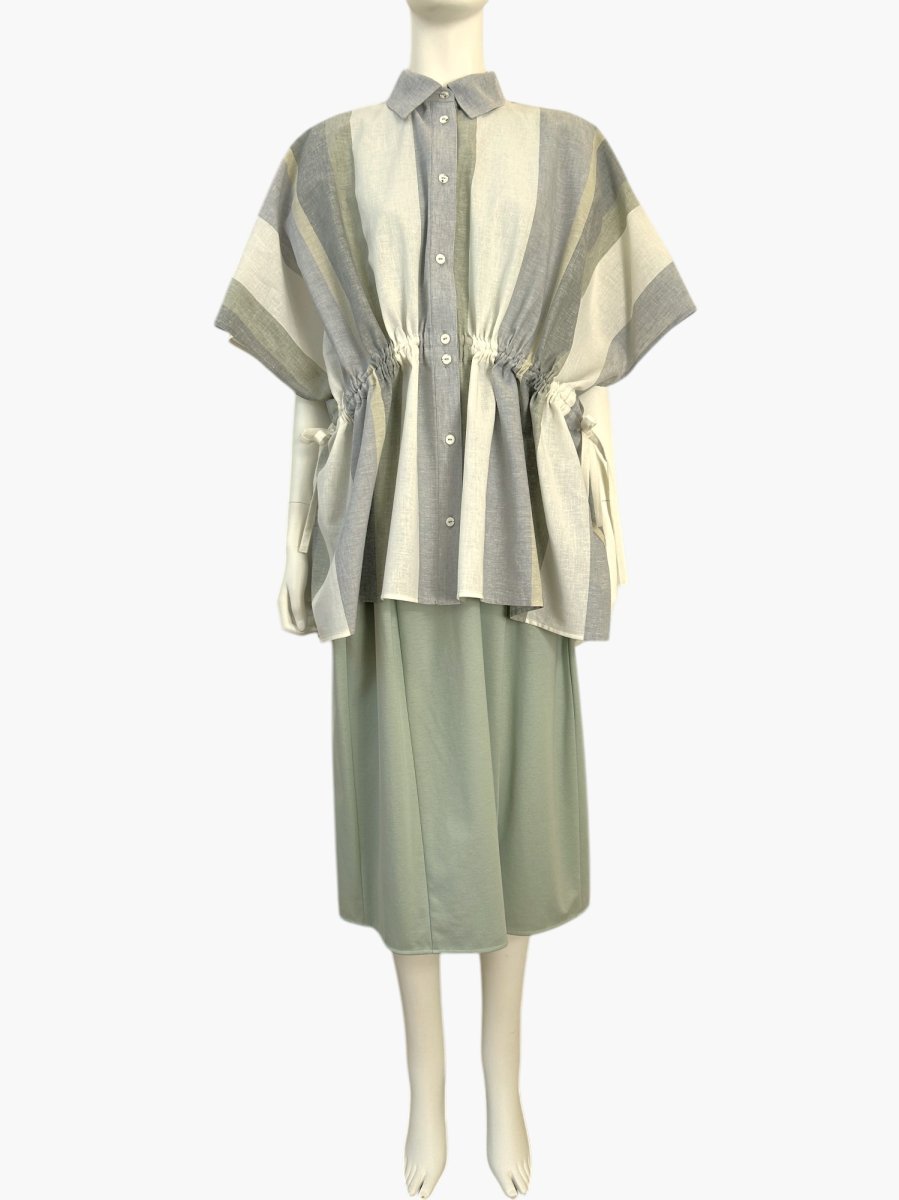 画像8: フレンチリネン混ストライプ ギャザーブラウス  (8)