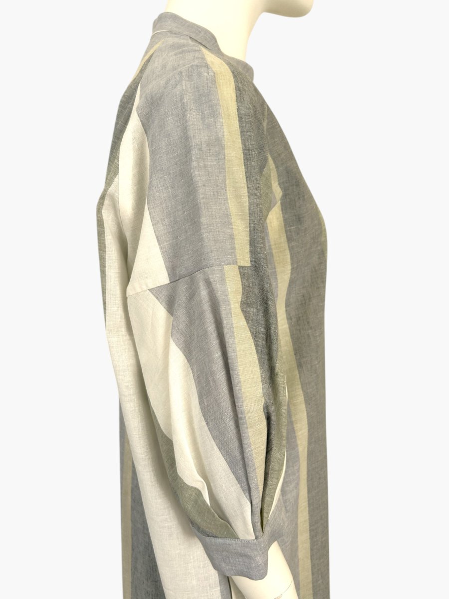 画像6: フレンチリネン混ストライプ シャツワンピース  (6)