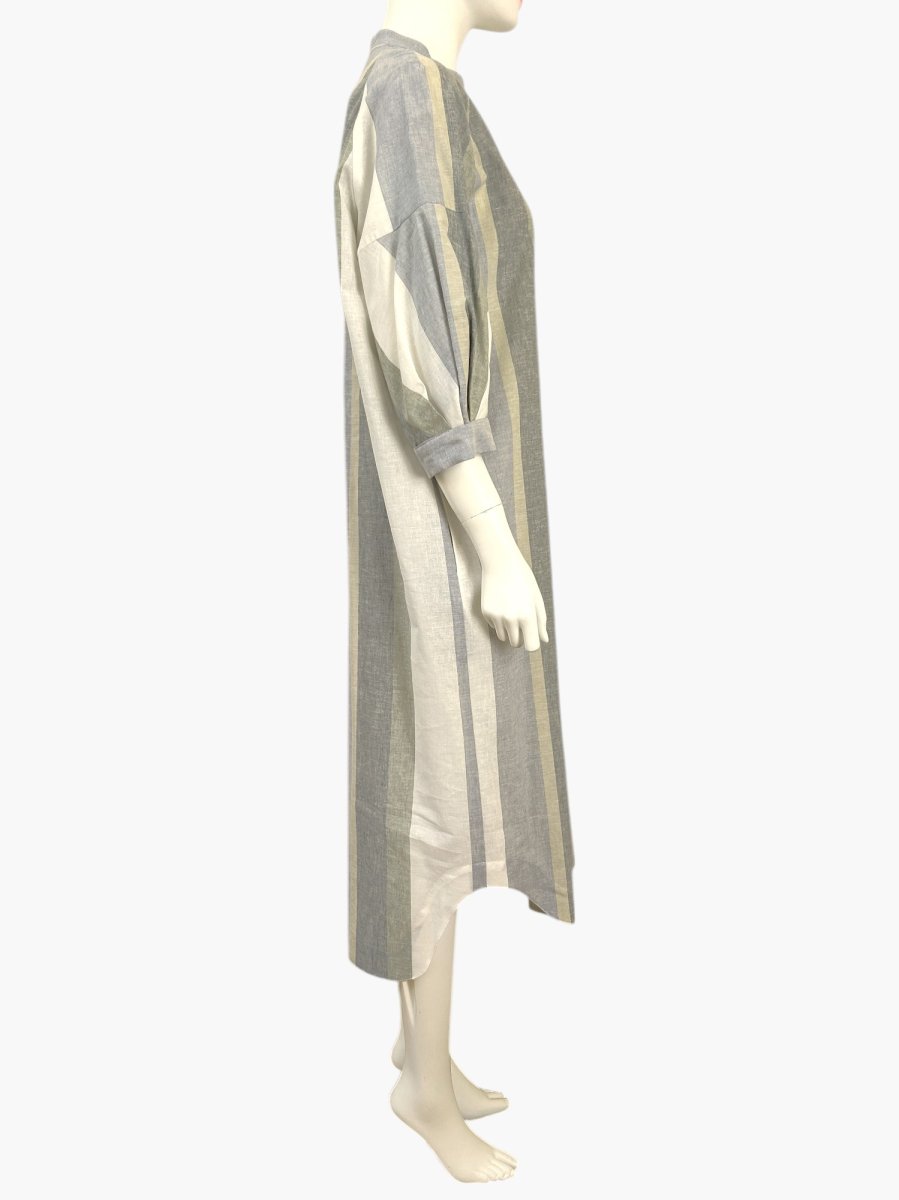 画像2: フレンチリネン混ストライプ シャツワンピース  (2)