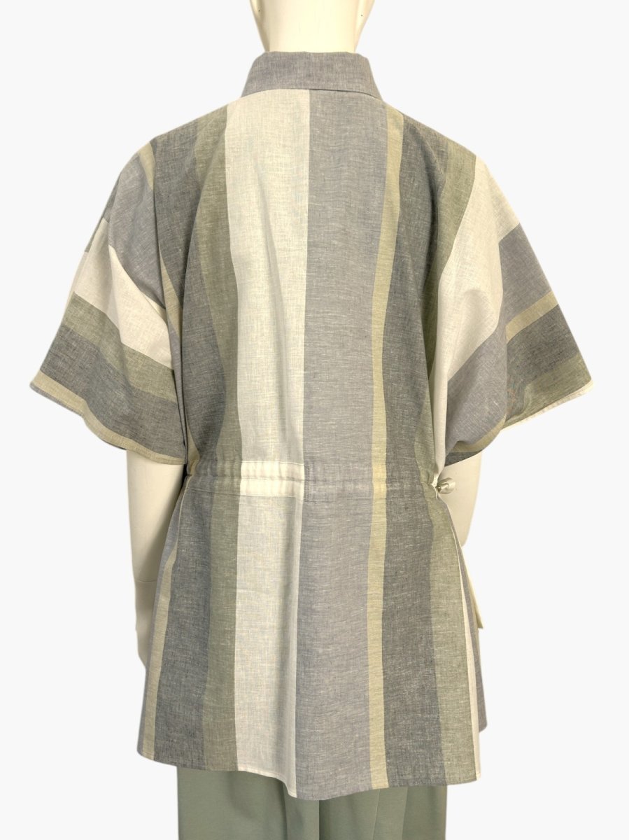 画像3: フレンチリネン混ストライプ ギャザーブラウス  (3)