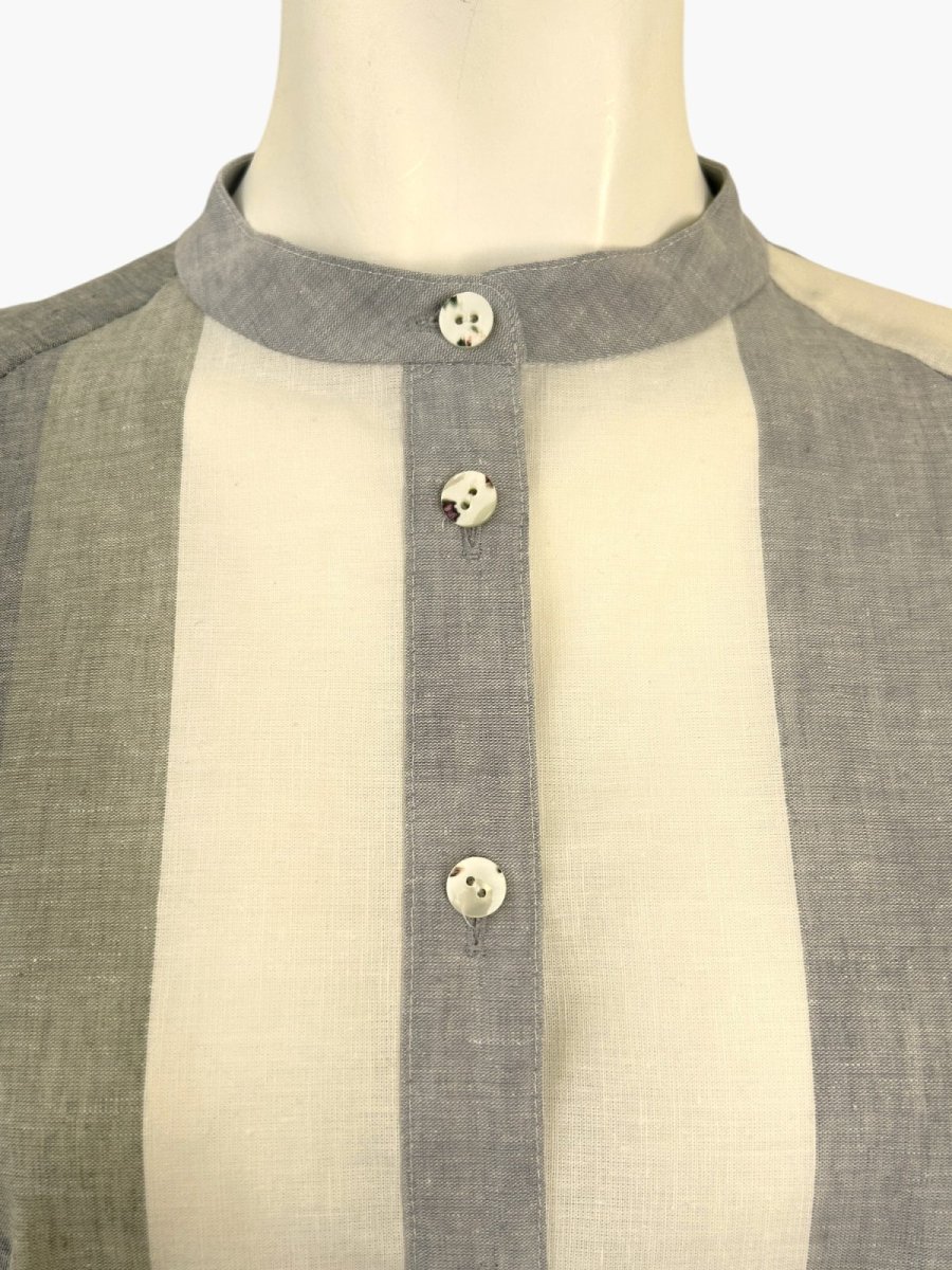 画像4: フレンチリネン混ストライプ シャツワンピース  (4)