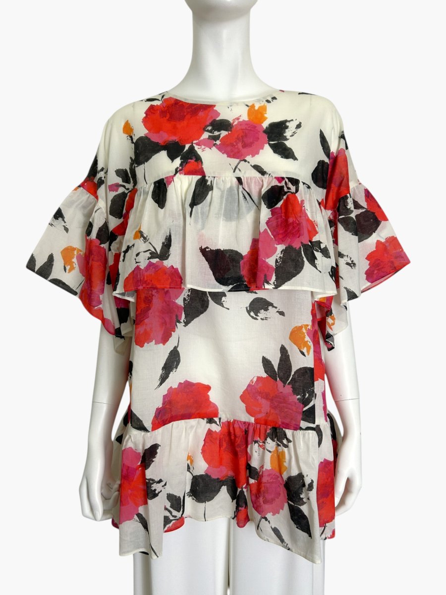 画像1: ユイルローズプリント　ティアードブラウス  (1)