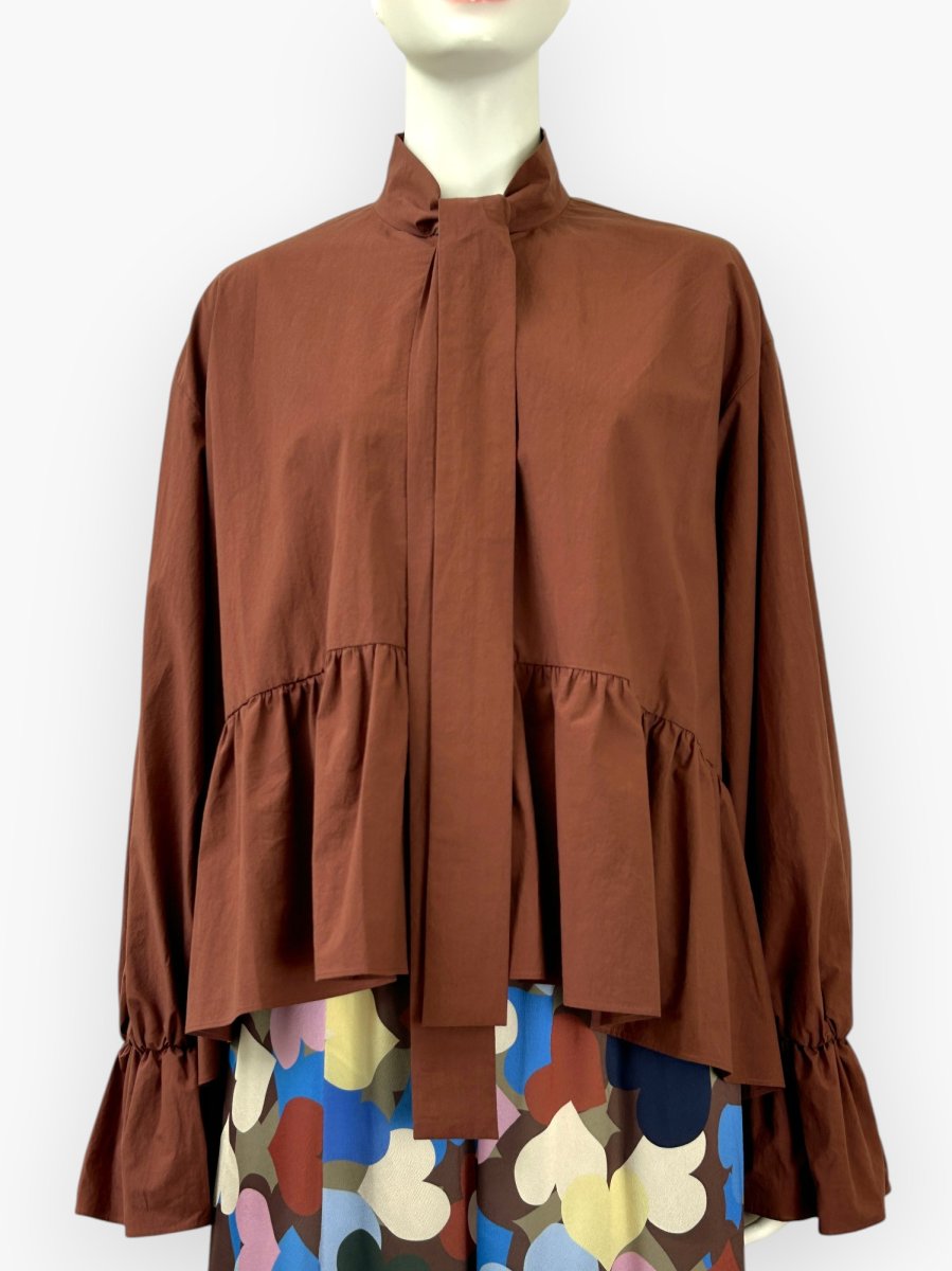 画像1: シルキーコットン ボウタイブラウス  (1)