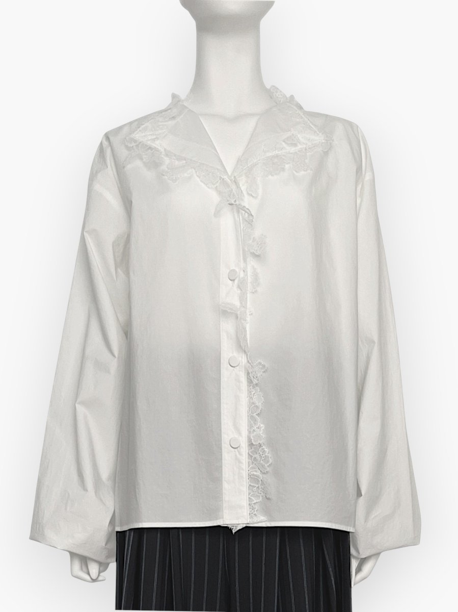 画像1: レーシーコットンブラウス  (1)