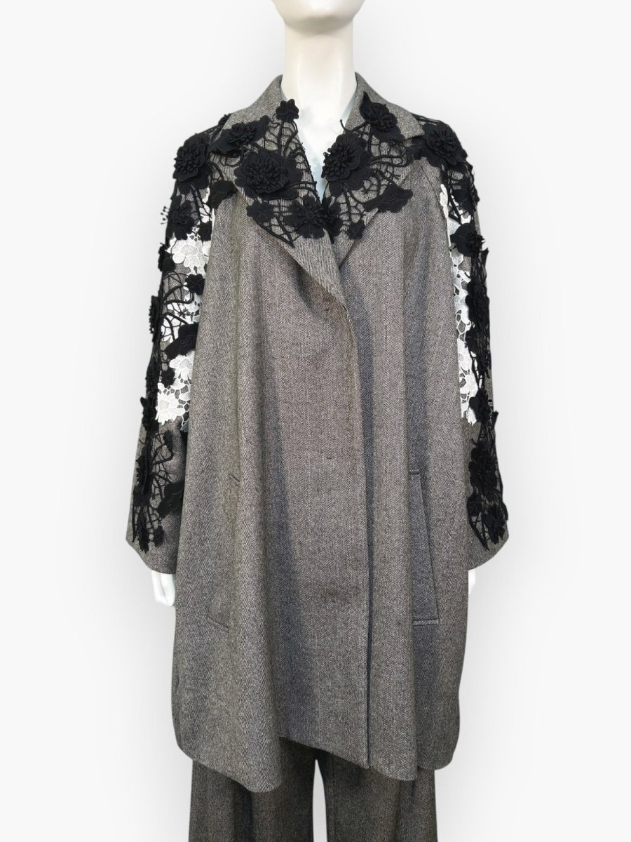 画像1: ヘリンボーンツイード レースジャケット  (1)