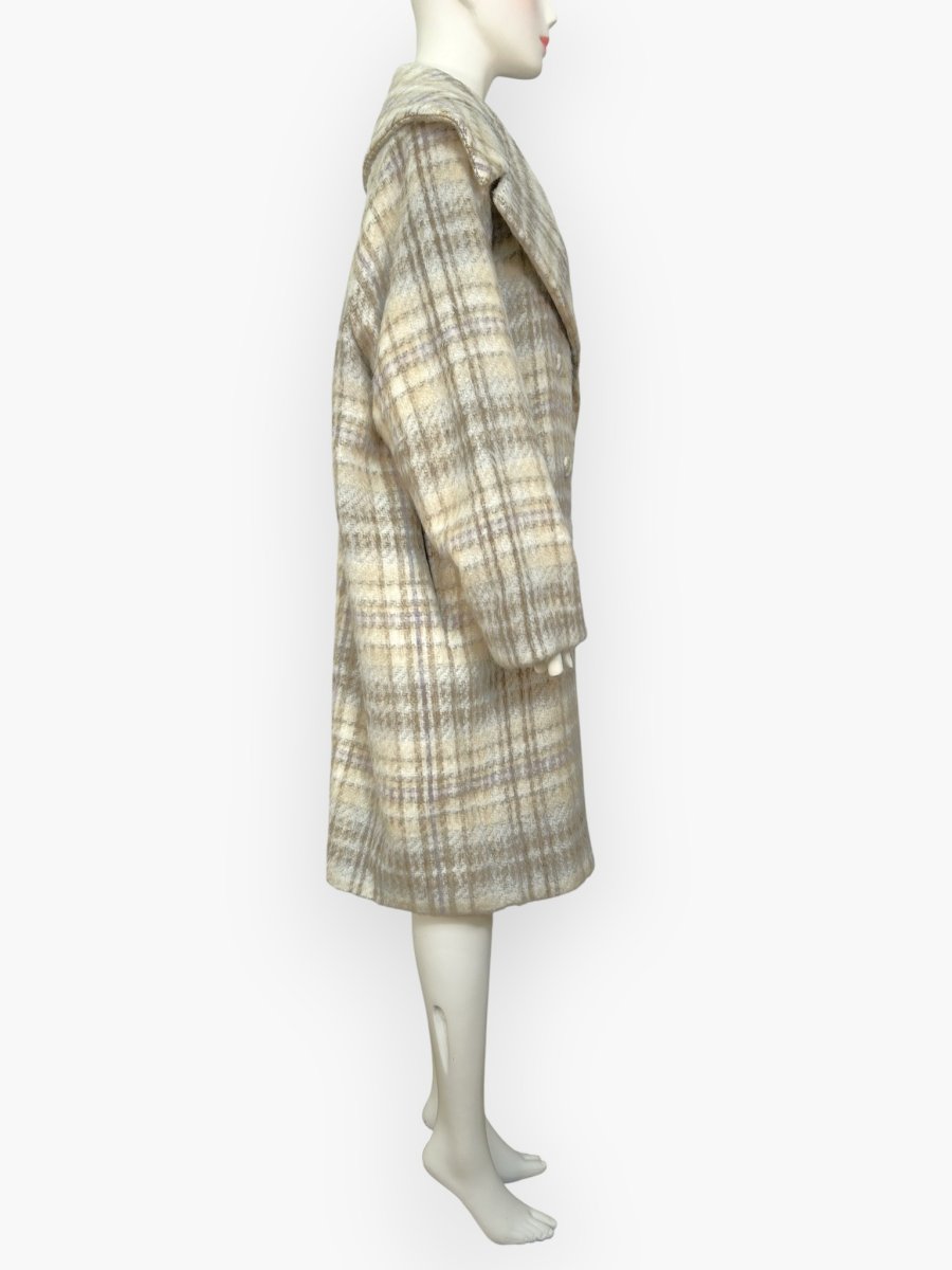 画像2: アルパカ混シャギーチェック　ロングコート  (2)