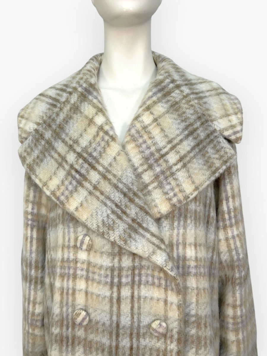 画像4: アルパカ混シャギーチェック　ロングコート  (4)