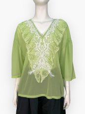 画像1: シフォンカットソー　Vネックブラウス  (1)