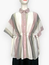 画像9: フレンチリネン混ストライプ ギャザーブラウス  (9)