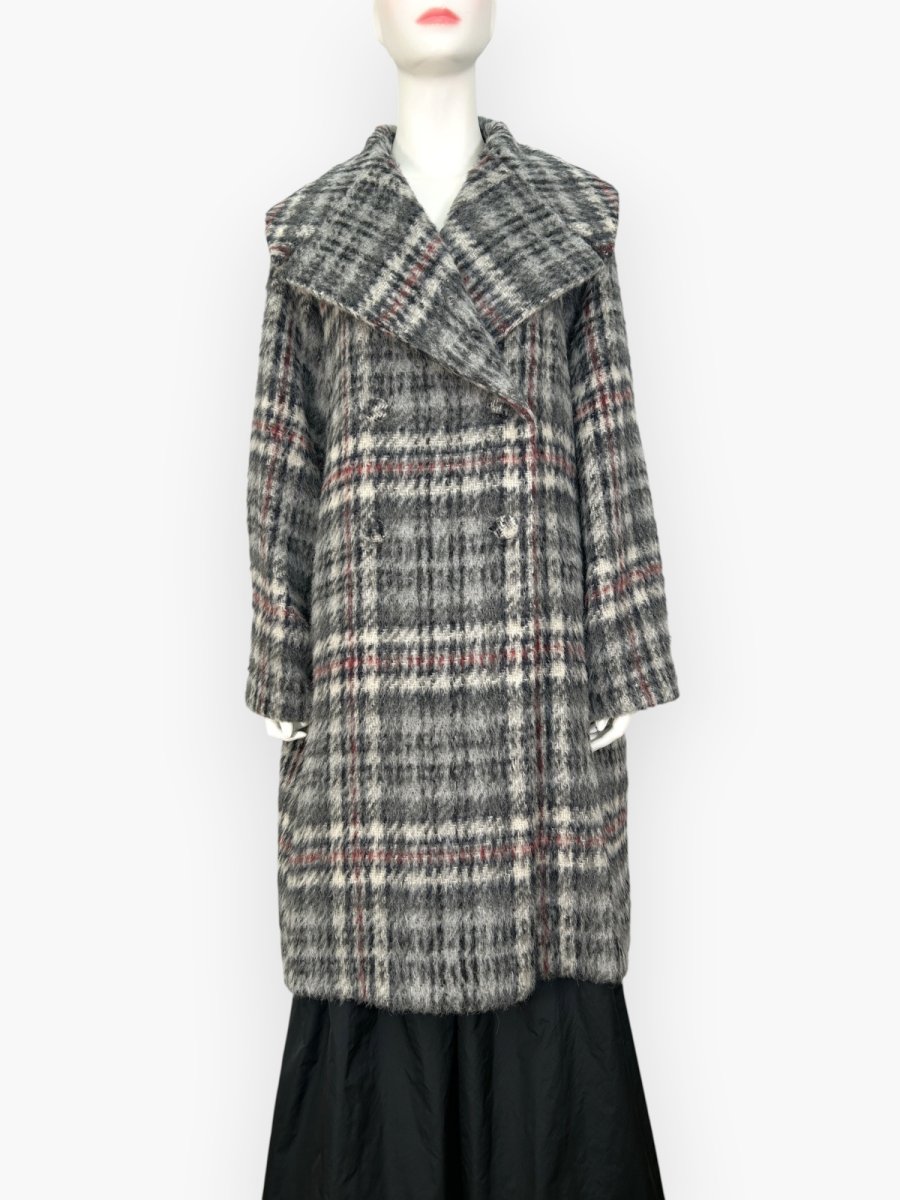 画像7: アルパカ混シャギーチェック　ロングコート  (7)