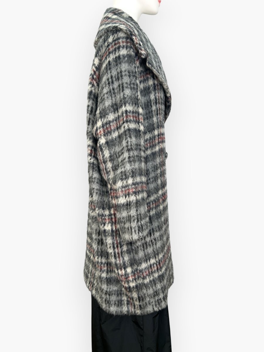 画像8: アルパカ混シャギーチェック　ロングコート  (8)