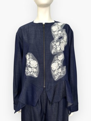 さんちゃん4298シズカコムロ 花柄ネイビー系ロングコート 花柄カットジャカードトレンチコート - ベルーナ【公式】