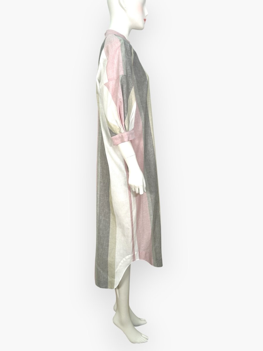 画像2: フレンチリネン混ストライプ　シャツワンピース  (2)