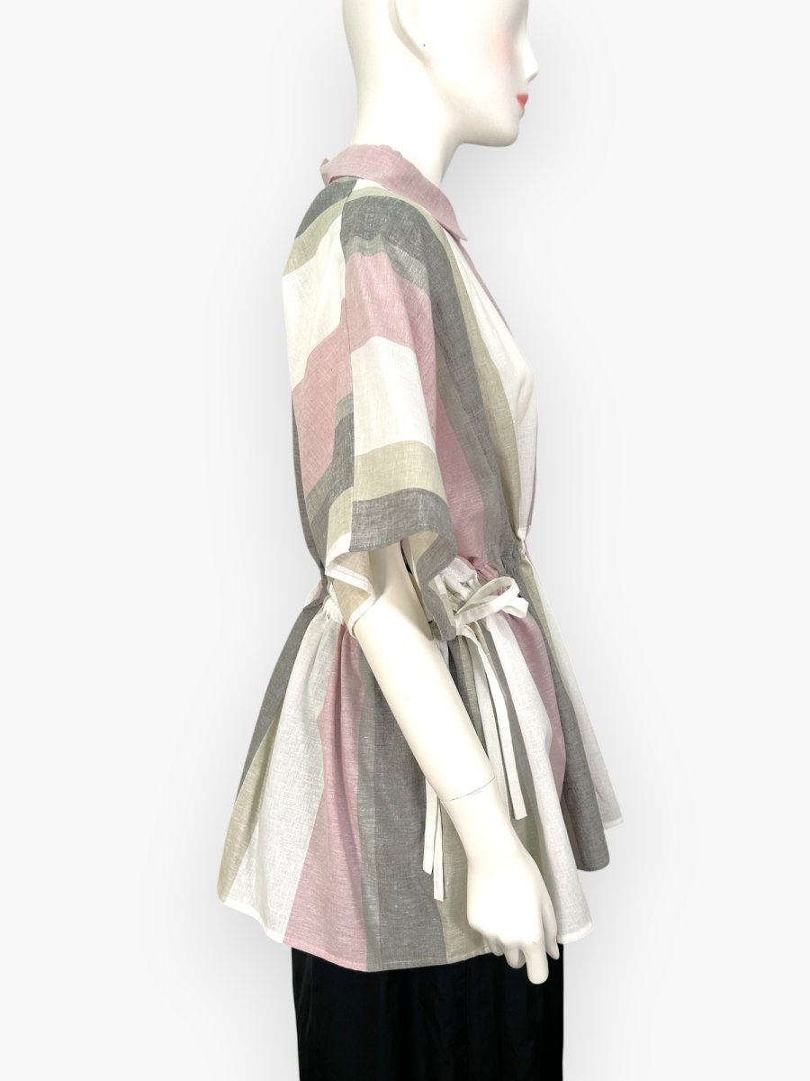 画像2: フレンチリネン混ストライプ　ギャザーブラウス  (2)